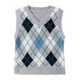 thumbnail image 3 of HULIJA Women's Fashion Argyle Plaid Knitted Vest Sweater Vintage Sleeveless Waistcoat Chic Tops Grey L, 3 of 7