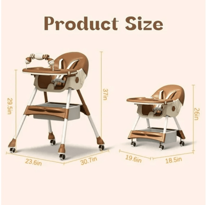 LHUAI Folding High Chair for Babies, Multi-Use Adjustable Baby High Chairs with 5-Point Safety Harness, Easy Clean and Comfortable Feeding Chair