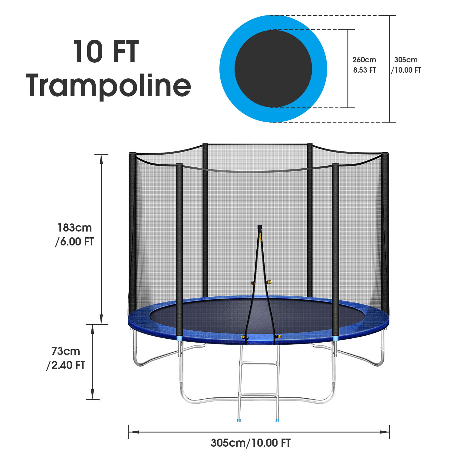 for Children & Adults Strong Trampoline with Jumping Mat and Spring Cover Padding Indoor/Outdoor Trampoline with Safety Enclosure Net 6 FT Large Trampoline Stable 