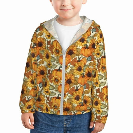 

Gaeub Pumpkins And Sunflowers A Print Athletic Sun Protection Hoodie for Kids Long Sleeve Outdoor UV Shirt Running Fishing Top for Boys Girls-3 Years