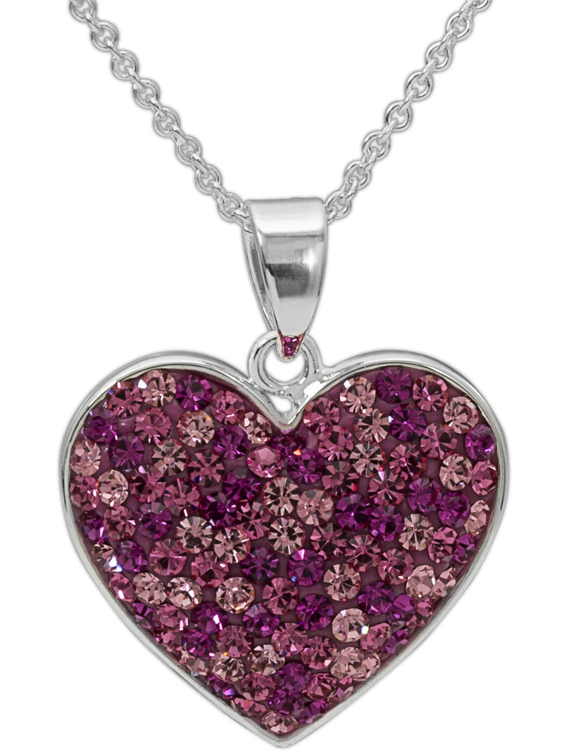 Pink Crystal Fine SilverTone Heart Pendant with Chain