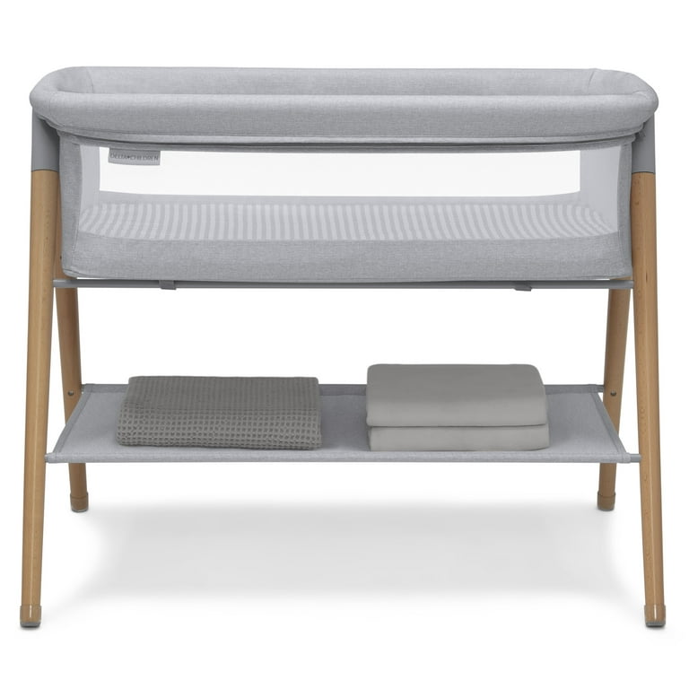 Delta Children Haven Beechwood by the Bed Bassinet with Breathable Mesh and Natural Beechwood Legs Grey Stripe Walmart
