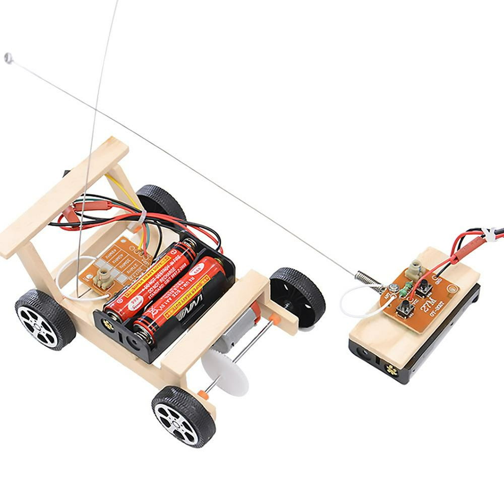 Tebru Remote Control Car Model,DIY Wooden RC Car Model Kit Remote Control Car Toy Set Kids