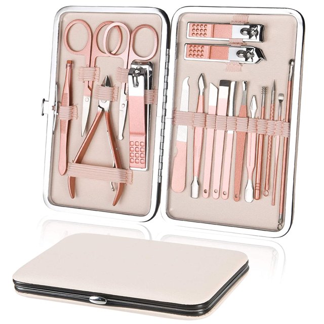 Juego de cortaúñas, juego de pedicura de manicura de 18 piezas, herramientas de cortaúñas de acero inoxidable para damas, kit de cuidado de uñas de belleza de viaje profesional para viajes en el hogar JFHHH pequeña