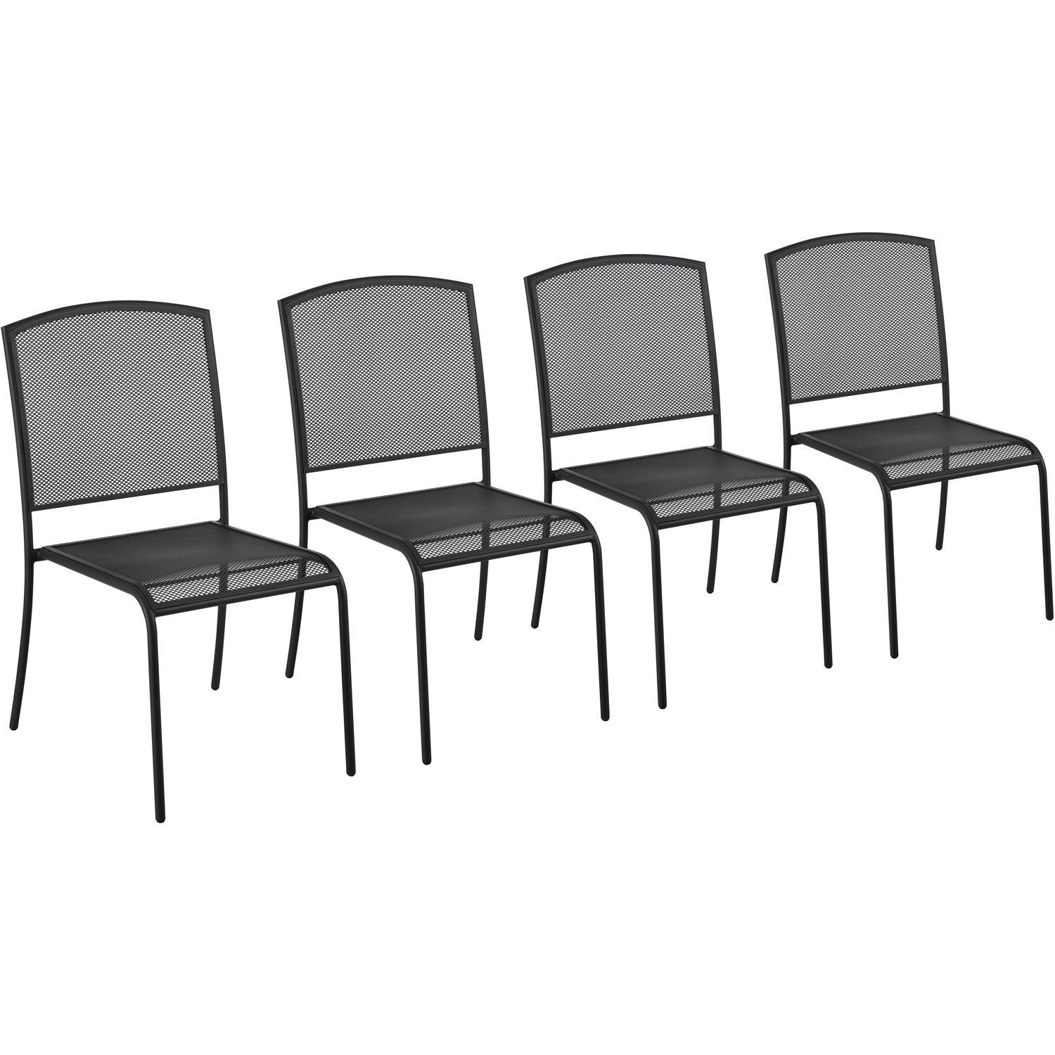 Outdoor Cafe Steel Mesh Stacking Chair, Black, 4 Pack