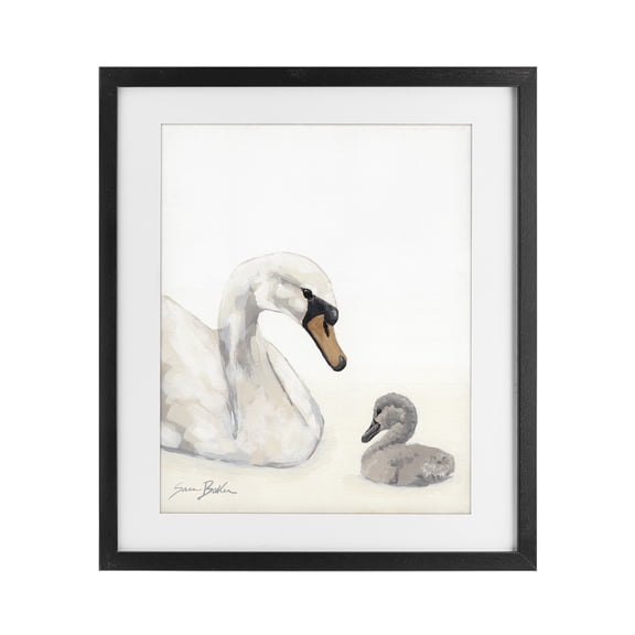 Stupell Industries Mother Swan & Cygnet Black Framed Print Under Glass, design by Sara Baker