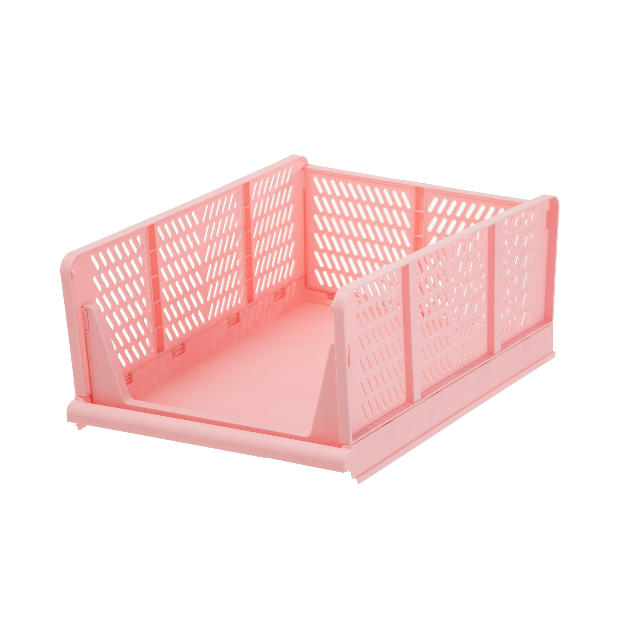 Your Zone Kids Collapsible Stacking Plastic Storage Bin, Pink, 13 in x 17 in x 1.3 in