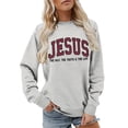 thumbnail image 2 of Womens Sweatshirt Casual Faith Letter Graphic Print Crew Neck Long Sleeve Pullover Top Vintage Fall Winter Oversized Sweatshirts Light Gray 2XL, 2 of 4