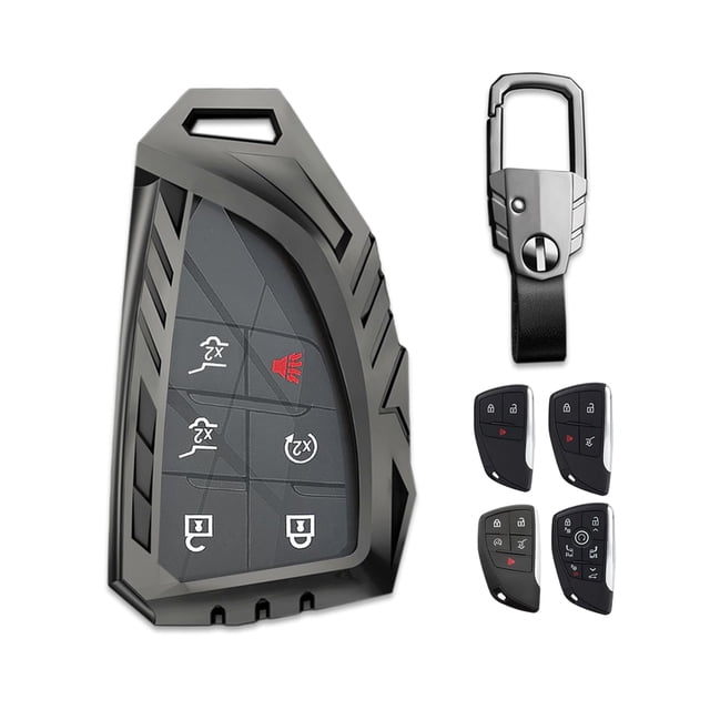 Gray Zinc Alloy Smart Key Fob Cover with Keychain for Chevrolet 2021-2022 Models - Compatible with 3/4/5/6 Button Keyless Entry Remotes, Protective Shell Case Accessory