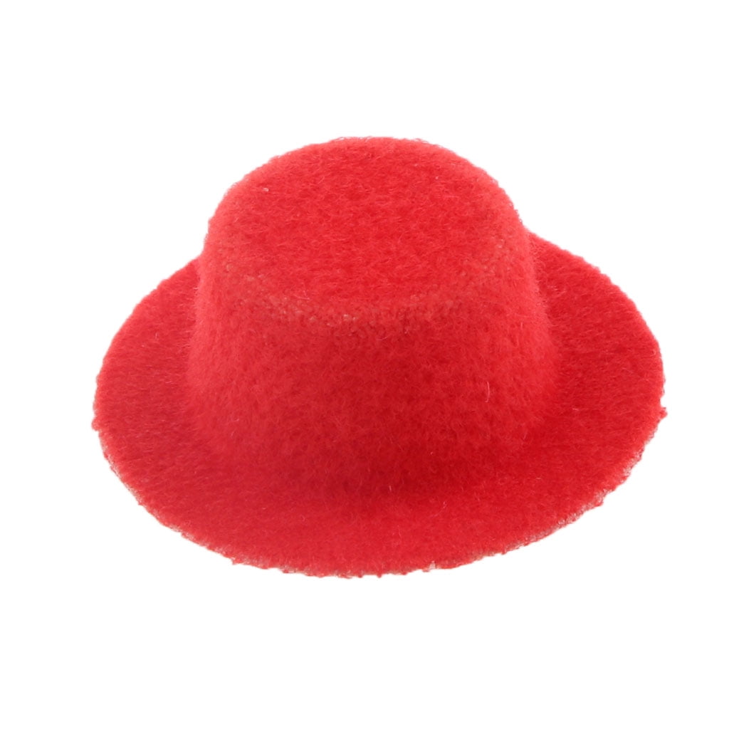 Red Wide Brim Derby Bowler Hat Doll House Miniature Home Decoration 12th 