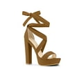 thumbnail image 1 of BLISSFUL STEP Women's Lace Up Platform Block Heel Sandals Brown 7, 1 of 7