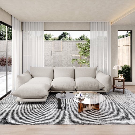 Indecor Home Upholstery Sectional Sofa 3 Seater with Ottoman Sofa Sectional Couches for Living Room Gray