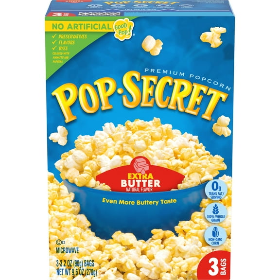 Pop Secret Microwave Popcorn, Extra Butter Flavor, 3.2 oz Sharing Bags, 3 Ct