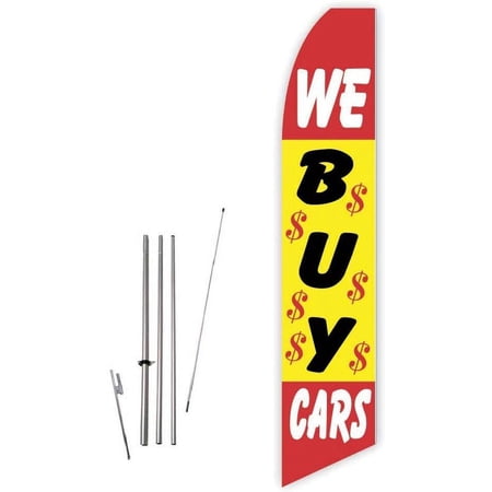 We Buy Cars Yellow/Red Super Novo Feather Flag - Complete with 15ft Pole Set and Ground Spike