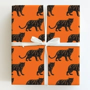 Vintage Black Panther Illustration Orange Gift Wrapping Paper