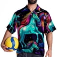 thumbnail image 4 of Robot Unicorn Attack Men's Short Sleeve Casual Printed Button Down Beach Shirt Summer Unisex Top, 4 of 6