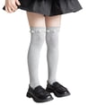 thumbnail image 2 of fnnxnal Girls School Uniform Knee High Socks Cotton Ribbed Pearl Decorated Stretchy Gray 3-13 Years,Size 3-8T, 2 of 6
