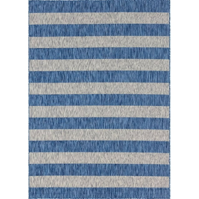 Unique Loom Outdoor Striped Collection Rug 7' x 10' Rectangle Blue/Ivory
