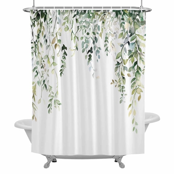 Sage Green Eucalyptus Leaves Shower Curtain for Bathroom, Botanical Waterproof Cloth Fabric Bathroom Accessories Set with 12 Rust Proof Plastic Hooks, 36"x78"