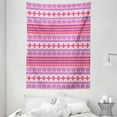 thumbnail image 1 of Nordic Tapestry, Geometric Abstract Snowflake Pattern European Ornamental Knitting Design, Wall Hanging for Bedroom Living Room Dorm Decor, 60W X 80L Inches, Lilac Dark Coral White, by Ambesonne, 1 of 2