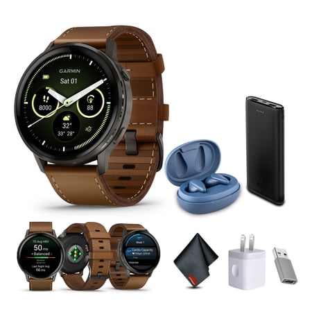 Garmin Venu 4 45mm GPS Fitness Smartwatch, Slate with Brown Leather Band