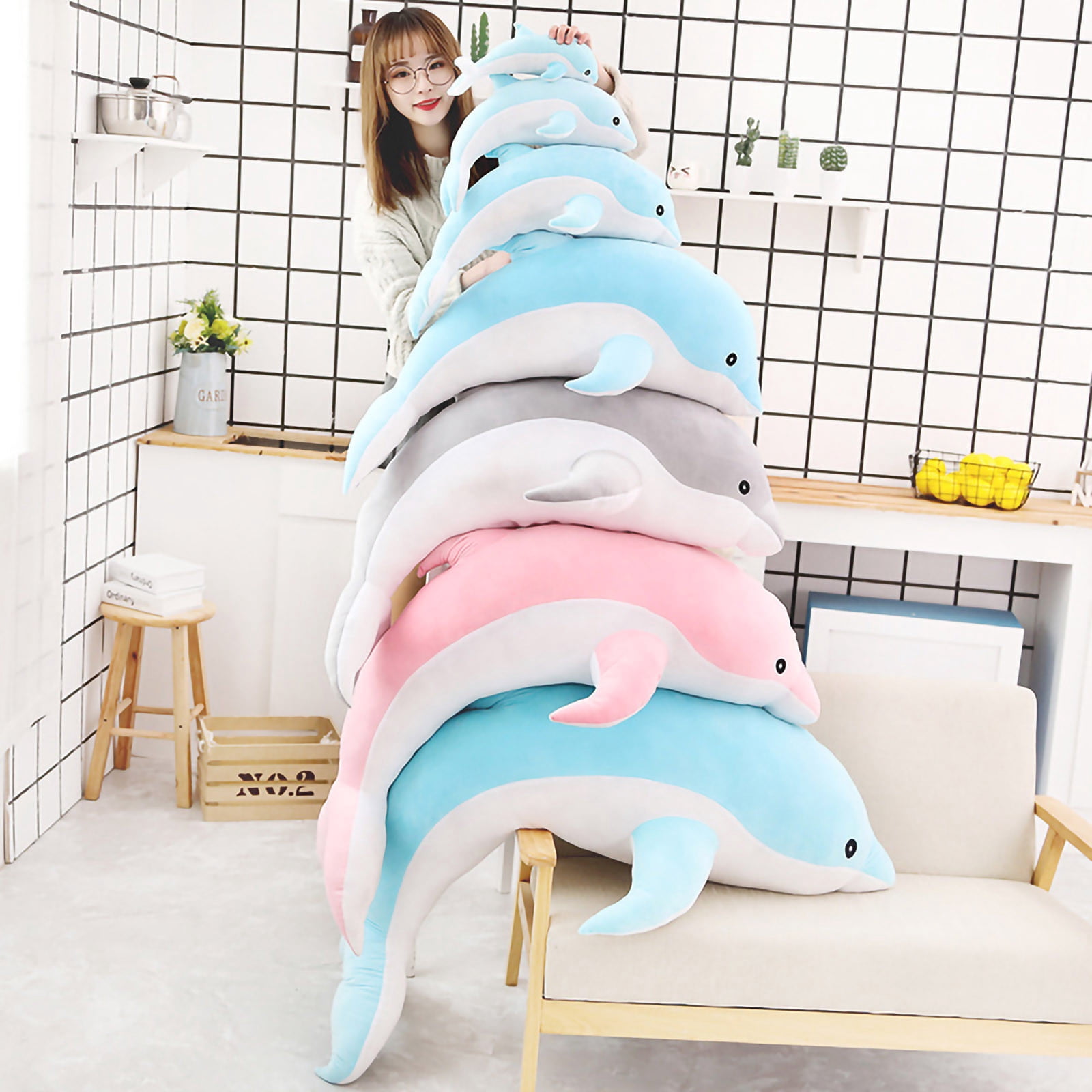 Kawaii Soft Dolphin Plush Toys Stuffed Dolls Animal Nap Pillow Creative Kids Toy For Girls Children Kawaii Soft Dolphin Plush Toys Stuffed Dolls Animal Nap Pillow