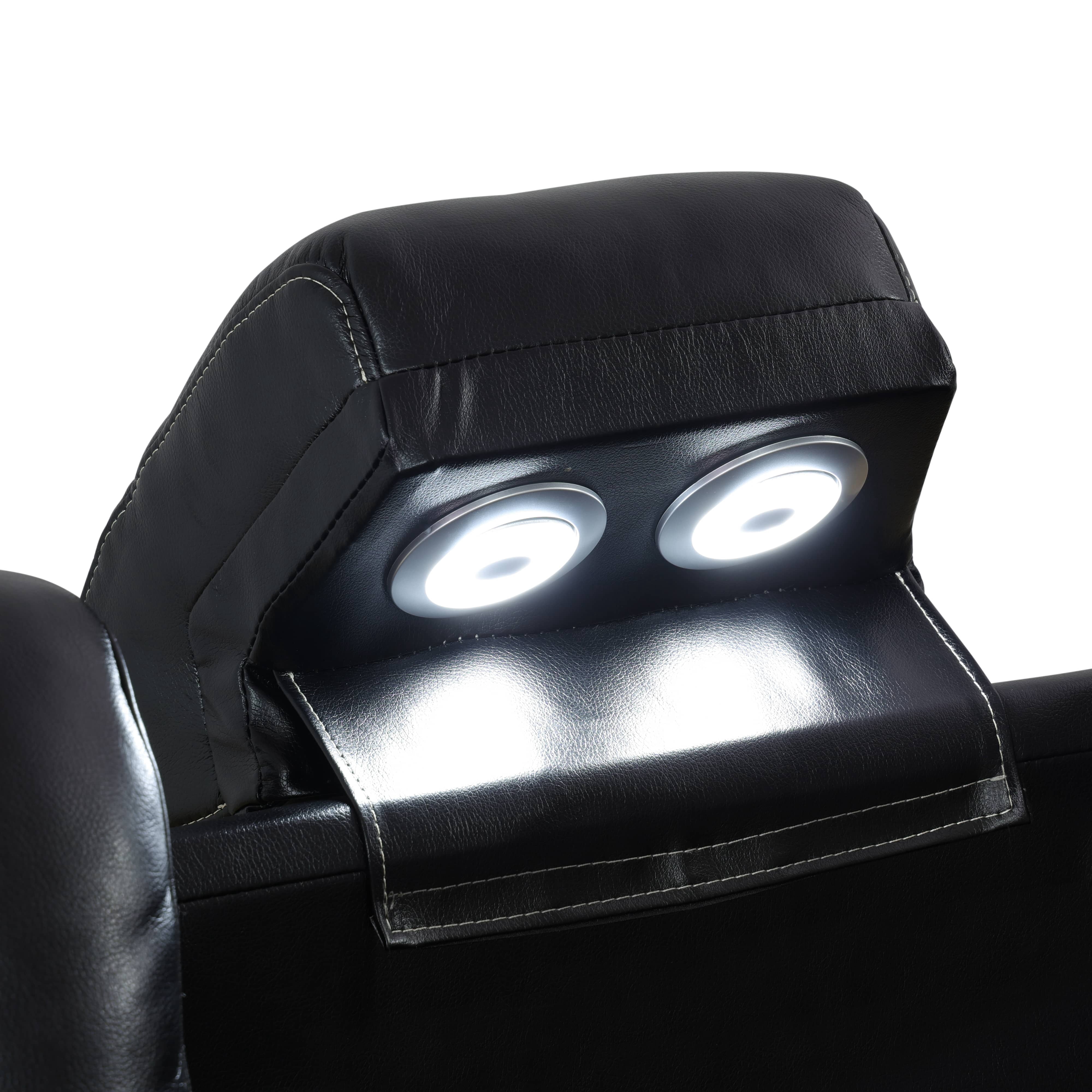 MAYEERTY Black Breathing Leather Living Room Sectional Recliner Sofa