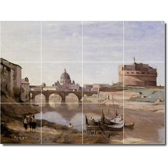 Ceramic Tile Mural-Jean Corot Historical Bathroom Tile Mural 15. 17" w x 12.75" h using (12) 4.25 x 4.25 ceramic tiles