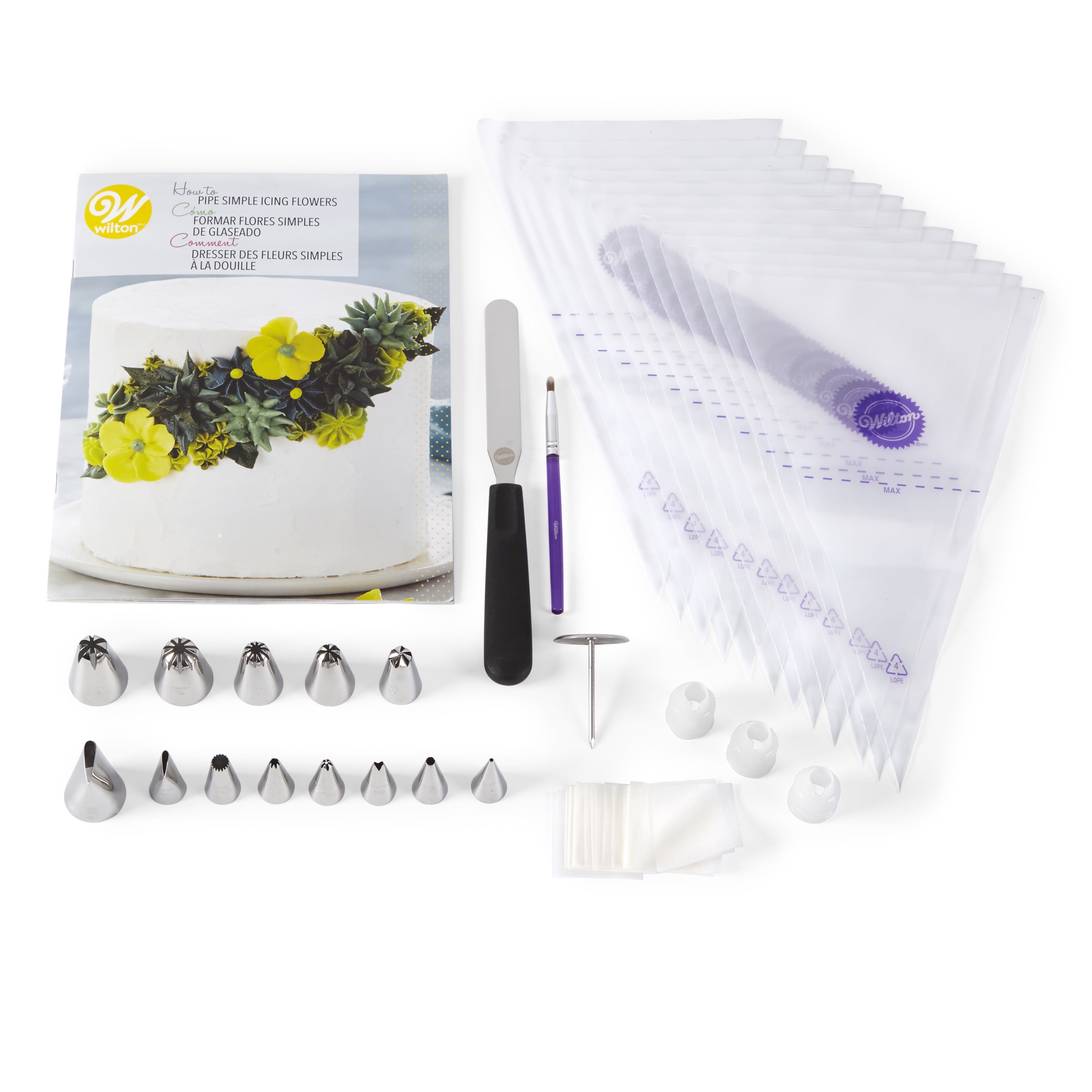 Wilton How to Pipe Simple Icing Flowers Cake Decorating Kit, 68-Piece