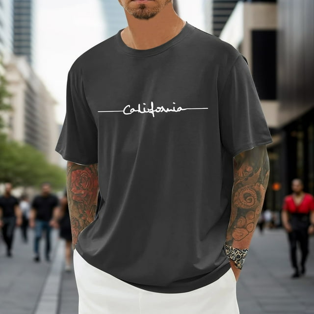 T-shirt Surdimensionné pour Homme T-Shirt d'Été Col Rond T-Shirt à Manches Courtes avec Imprimé de Ville Chemises Basiques Hommes Chemises Amples Décontractées Chemises de Sport T-Shirt Foncé T-Shirt pour Homme T-Shirt Homme Col Roulé Tee pour Homme