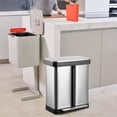 thumbnail image 3 of 19 Gallon Dual Trash Can, 2 Compartments Trash Can, Stainless Steel Garbage Can Without Removable Inner Bucket, Double Garbage Bins for Kitchen, 2 x 9.5 Gallons Wastebin for Kitchen, Home Office, 3 of 7