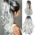 thumbnail image 2 of Tkrady Human Hair Wigs for Women Full Head Cover, Long Big Wave Curly Hair in the Middle Part Dyeing, Ladies Gray Gradient High Temperature Silk Hair Set, Wig for Women, White, 2 of 7
