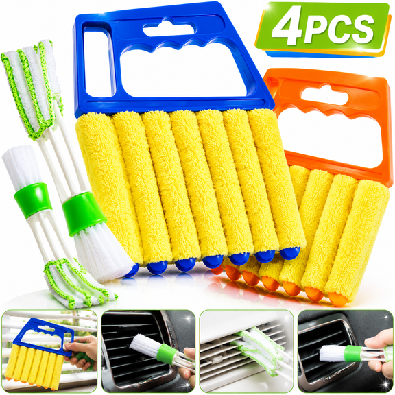 Genreen 4-Pack Window Blind Cleaner Duster Tool – 7-Finger Handheld Venetian Brush & Air Vent Detailer – Washable Microfiber Slat Cleaner for Wood Blinds, AC Vents, Fans, and Car Interiors
