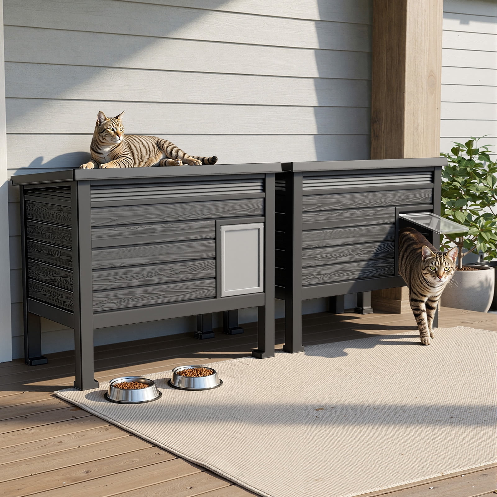 fazzn Outdoor Cat House X-Large: Weather Resistant, Raised Floor, Dual Waterproof Flaps, 50% Bigger, Dimensions 31" L x 26.7" H.Black,Father's Day Gift