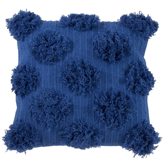 Grand Pompom Contemporary Embroidered Cord 18x18 Inch Throw Pillow with Case & Insert - Cobalt Blue