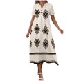 thumbnail image 2 of Ovzne Robes pour Femmes 2025 Robe de Plage Mode Robe d'Été Décontractée Col en V Manches Courtes Imprimé Bouton Robes de Plage Boho Robe en Dentelle Robes de Printemps Manches Courtes Imprimé, 2 of 6