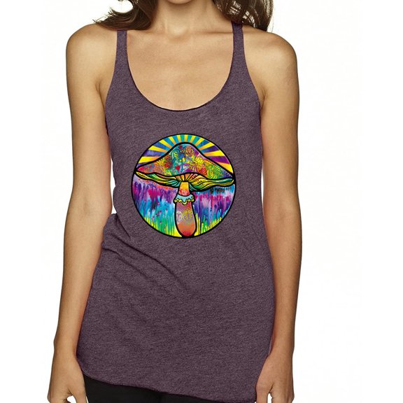 Wild Bobby Colorful Mushroom Retro Puff Print Fashion Tri-Blend Racerback Tank Top, Purple Vintage, Medium