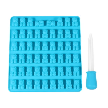 

53 Cavities Bear Chocolate Mold DIY Silicone Gummy Mould Candy Tray for Jelly Cookie Ice Cube (Sky-blue with Dropper)
