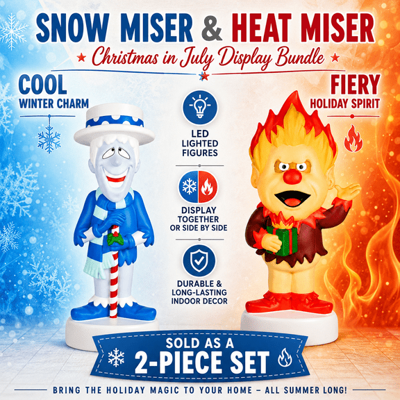 Snow Miser LED Lighted Blow Mold and Heat Miser LED Lighted Blow Mold Christmas in July Display Retro Miser Brothers Inspired Christmas Decor