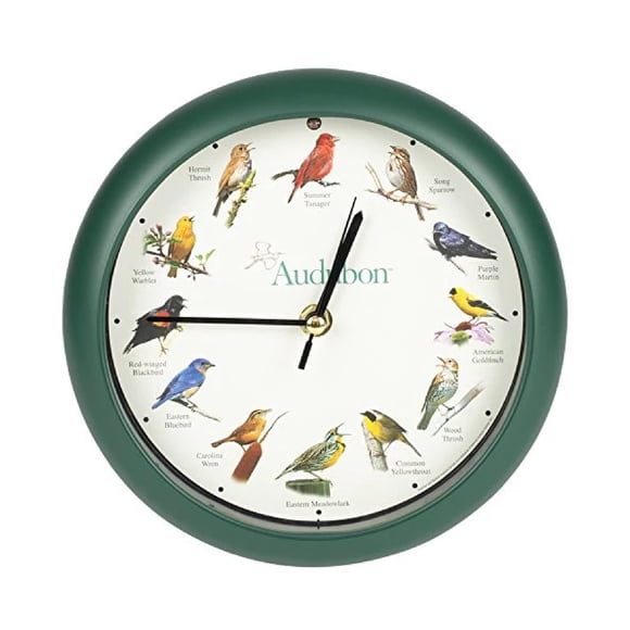 Reloj con forma de pájaro cantor Mark Feldstein Audubon, 20 cm, color verde