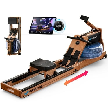 MERACH Water Rowing Machine with Dual Water & Magnetic Resistance, Foldable Wooden Rower for Home Workouts, 350 lbs Capacity