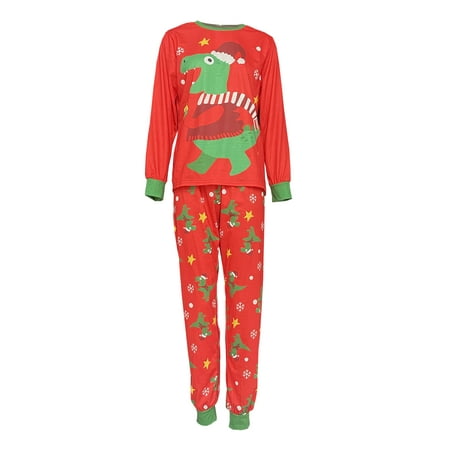 

Thaisu Parent-Child Christmas Nightclothes Long Sleeve Christmas Dinosaur Print Tops Trousers Suit / Romper / Pet Wear