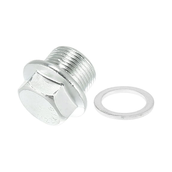 Unique Bargains M22 x 1.5 Steel Vehicle Engine Oil Drain Plug Screw with Seal Ring for GM Silver Tone