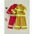 thumbnail image 3 of RUINIXCW Kids Toddler Baby Boy Girl Halloween Firefighter Costume Fall Winter Birthday Outfit Reflective Striped Button Down Collared Long Sleeve Shirt and Pants Set, 3 of 8