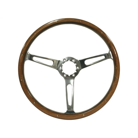VSW 15 inch Deluxe Wood Steering Wheel; 6-Bolt Billet Aluminum Spokes, 2 inch dish ST3553