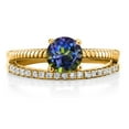 thumbnail image 2 of Gem Stone King 18K Yellow Gold Plated Silver Blue Mystic Topaz Engagement Engagement Ring for Women (1.19 Cttw, Gemstone November Birthstone, Round 6MM, Size 5), 2 of 3