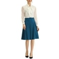 thumbnail image 2 of INSPIRE CHIC INSPIRE CHIC Women's Office Work Skirts Belted Waist Midi A-Line Pleated Skirt S Blue, 2 of 7