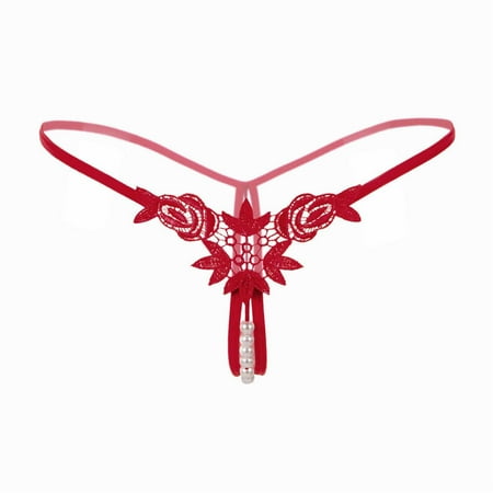 Hamky Thongs for Women Panties for Women Women Panties Low Waist Thongs Underwear Panties Lingerie For Women For Womens Pendant Pearl G String Hipster Panties Lace Thongs Red One Size