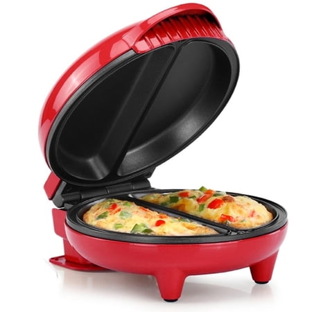 Holstein Housewares 2-Egg Non-Stick Omelet & Frittata Maker, Red/Stainless Steel - Quick Breakfast Cooker for Pancakes, and More – Makes 2 Individual Portions