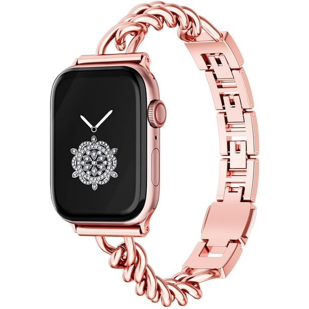 38 40 41mm Rose Gold 316 Stainless Steel Slim Women Cool Chain Watch Bands for Apple Watch SE Series7 6 5 Cool Girl Durable Adjustable Bracelet for